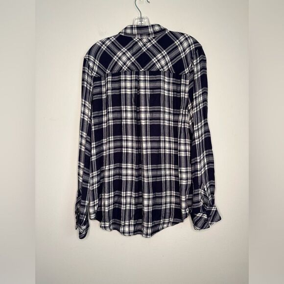 Rails Hunter Plaid Navy Blue Rayon Western Grunge Shirt Blouse Sz L - Picture 3 of 7